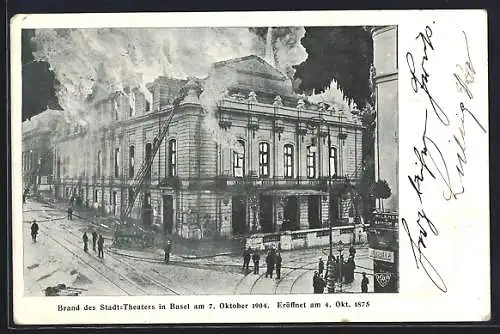 AK Basel, Brand des Stadttheaters am 7. Oktober 1904