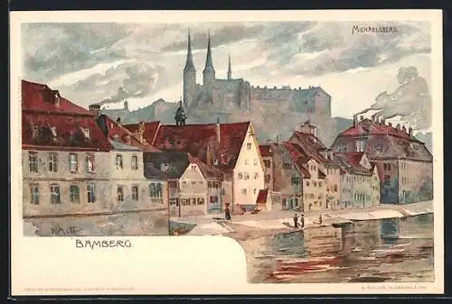 Künstler-Lithographie K. Mutter: Bamberg, Blick zum Michaelsberg