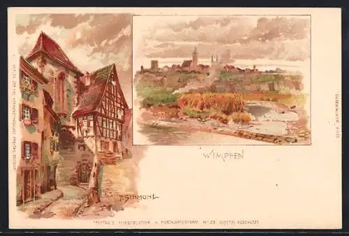 Künstler-AK P.Schmohl: Bad Wimpfen, Ortspartie um 1900