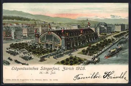 AK Zürich, Eidgen. Sängerfest 1905, Totalansicht mit Festhütte