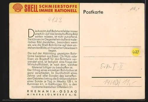AK Shell, Rhenania-Ossag Mineralölwerke AG, Serie 1, Karte Nr. 3, Ein Bohrturmfeld an und auf dem Wasser