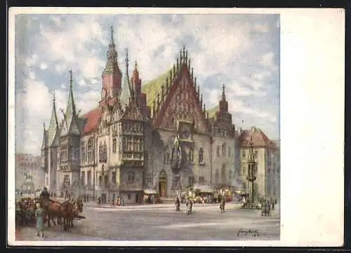 AK Breslau, 12. Deutsches Sängerbundesfest 1937, Partie am Rathaus