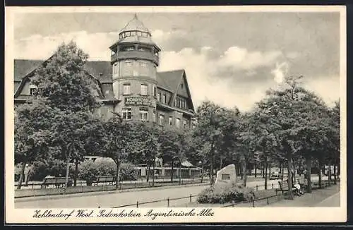 AK Berlin-Zehlendorf, Argentinische Allee mit Gedenkstein