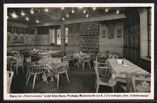 AK Freiburg / Breisgau, Partie der Schnitzerstube im Gasthaus Alte Burse