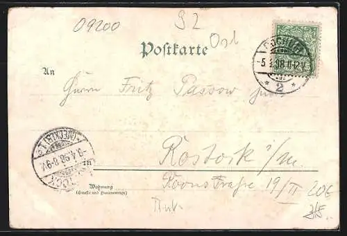 Lithographie Freiberg / Sachsen, Gesamtansicht, Schweden-Denkmal, Goldenen Pforte & Donathsturm