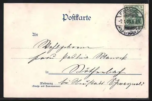 Lithographie Freiburg i. Br., Rosskopfthurm, Gasthaus mit Besuchern