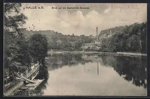 AK Halle a. S., Blick auf die Saalschloss-Brauerei