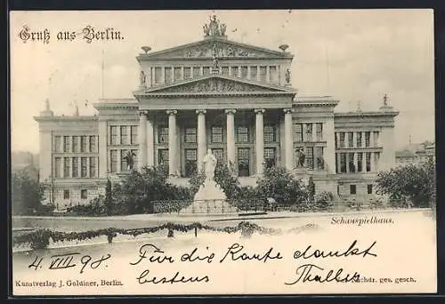 AK Berlin, Schauspielhaus mit Denkmal, Gendarmenmarkt