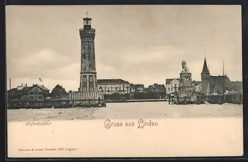 AK Lindau / Bodensee, Hafeneinfahrt mit Leuchtturm