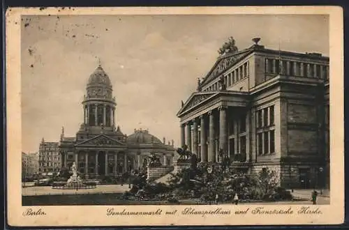 AK Berlin, Gendarmenmarkt mit Schauspielhaus und Französischer Kirche