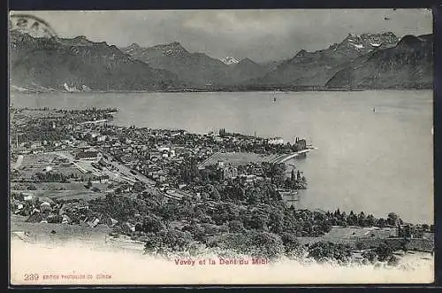 AK Vevey, Vue generale et la Dent du Midi