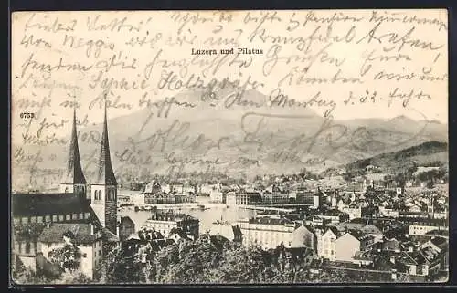 AK Luzern, Blick über die Stadt zum Pilatus