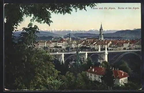 AK Bern, Blick über die Stadt auf die Alpen