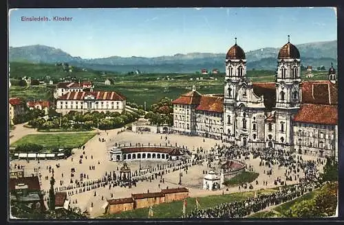 AK Einsiedeln, Kloster mit Prozession auf dem Vorplatz