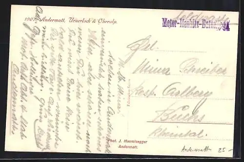 AK Andermatt, Ortsansicht mit Urnerloch und Oberalp