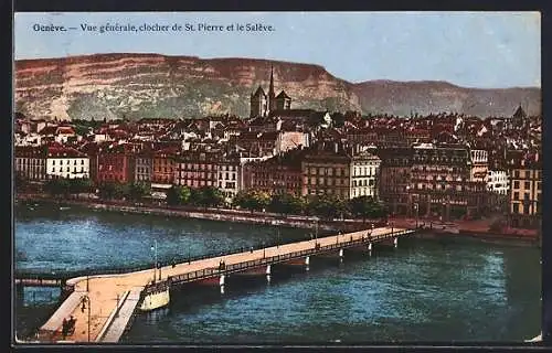 AK Genève, Vue generale, clocher de St. Pierre et le Salevhe