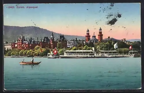 AK Zürich, Dampfer Helvetia am Alpenquai