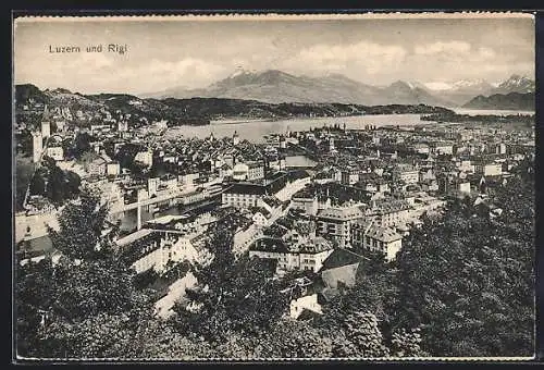 AK Luzern, Teilansicht aus der Vogelschau, in der Ferne der Rigi