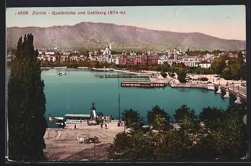 AK Zürich, Quaibrücke und Uetliberg