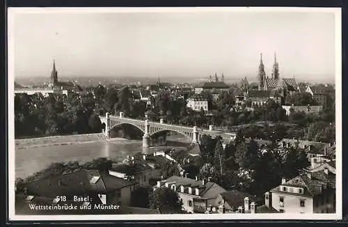 AK Basel, Wettsteinbrücke und Münster