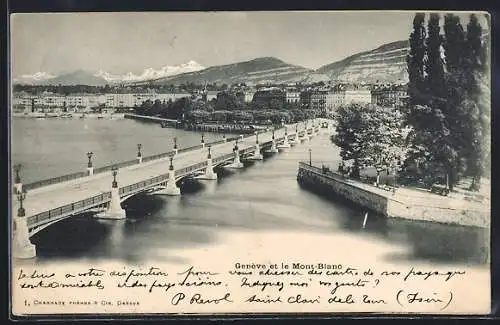 AK Geneve, Brücke und Mont-Blanc