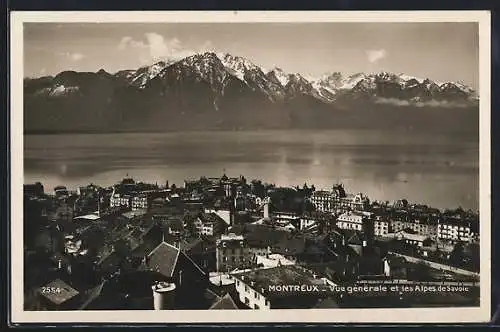 AK Montreux, Vue generale et les Alpes de Savoie