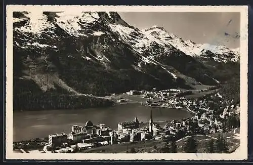 AK St. Moritz, Panorama mit Ort und Gebirge