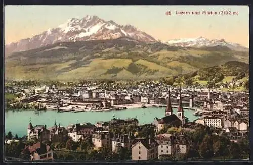 AK Luzern, Blick über die Stadt zum Pilatus