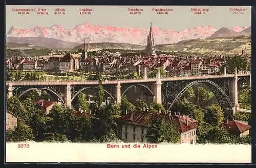 AK Bern, Panorama mit Viadukt, Stadt und den Alpen