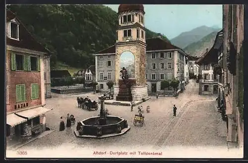 AK Altdorf, Dorfplatz mit dem Telldenkmal