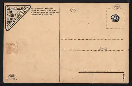 AK Bozen /Süd-Tirol, Batzenhäusl, Mali- und Braith-Zimmer