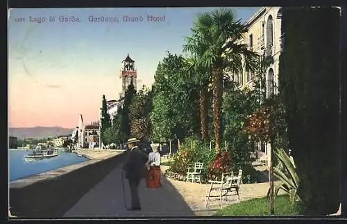 AK Gardone, Grand Hotel mit Uferpromenade