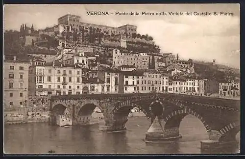 AK Verona, Pont della Pietra colla veduta del Castello S. Pietro