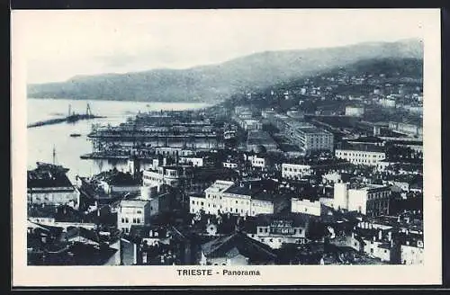 AK Trieste, Panorama mit Hafen aus der Vogelschau