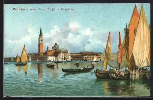 AK Venezia, Isola di S. Giorgio e Bragozzo, Segelschiffe, Gondel