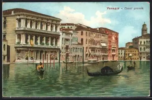 Lithographie Venezia, Canal grande, Gondeln