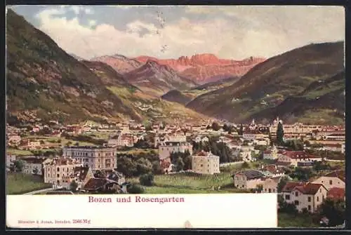 AK Bozen / Bolzano, Generalansicht mit Rosengarten