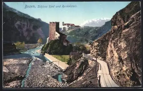 AK Bozen, Panorama am Schloss Ried und Runkelstein