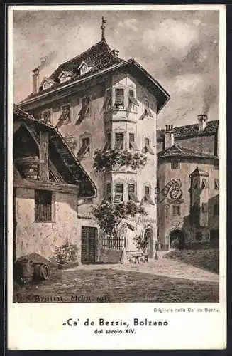 Künstler-AK Bozen, Gasthaus Batzenhäusl, Ca` de Bezzi