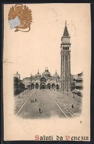 Präge-AK Venezia, Markusplatz mit Markusdom und Turm