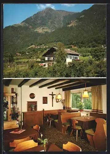 AK Dorf Tirol bei Meran, Gasthaus Paler, Innen- und Aussenansicht