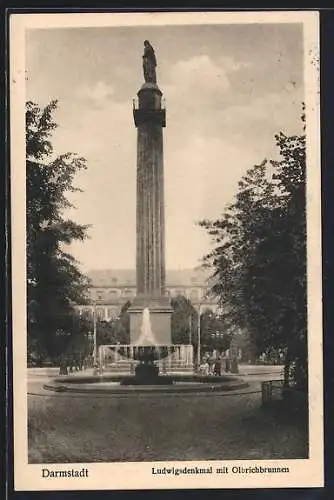 AK Darmstadt, Ludwigsdenkmal mit Olbrichbrunnen