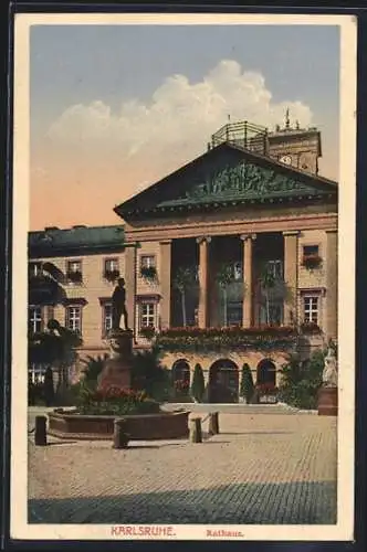 AK Karlsruhe, Rathaus und Brunnen