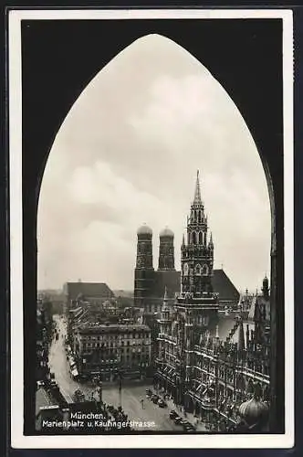 AK München, Marienplatz u. Kaufingerstrasse aus der Vogelschau