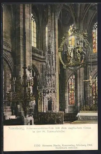 AK Nürnberg, St. Lorenzkirche, Sakramentshäuschen m. englischem Gruss