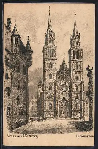 Künstler-AK Nürnberg, Partie an der Lorenzkirche