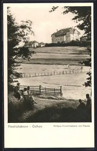 AK Friedrichsbrunn im Harz, Blick auf das Kurhaus mit Frische am Wald