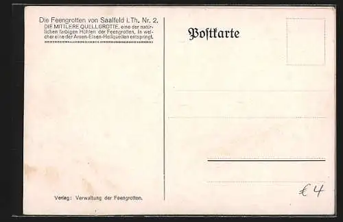 Künstler-AK Saalfeld i. Th., Feengrotten, Mittlere Quellgrotte, Märchendom