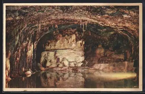 AK Feengrotten b. Saalfeld, Die Heimat der Saalfelder Heilquellen, Mittlere Quellgrotte