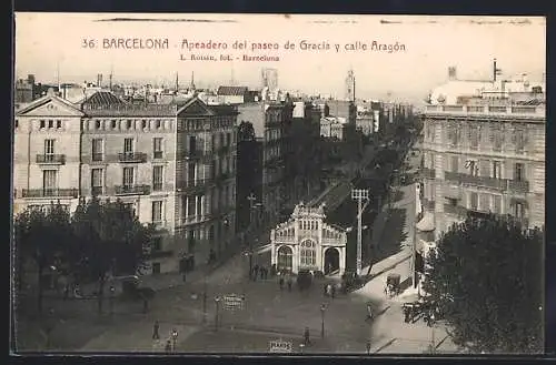 AK Barcelona, Apeadero del paseo de Gracia y calle Aragón